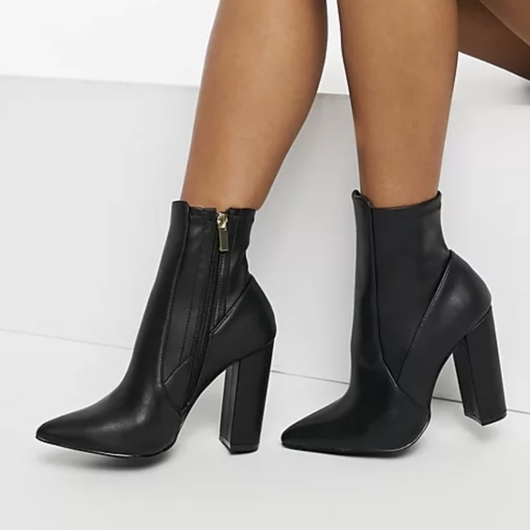 Qupid Shoes Qupidblack Shaftpanel Faux Leather Pointedtoe Bootie